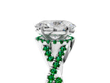 White gold Oval Cut Diamond with Emerald side stone Halo Twist Band Solitaire Prong Setting Ring_17