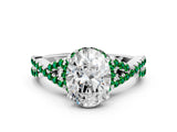 White gold Oval Cut Diamond with Emerald side stone Halo Twist Band Solitaire Prong Setting Ring_36