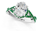 White gold Oval Cut Diamond with Emerald side stone Halo Twist Band Solitaire Prong Setting Ring_37