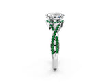 White gold Oval Cut Diamond with Emerald side stone Halo Twist Band Solitaire Prong Setting Ring_38