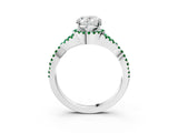 White gold Oval Cut Diamond with Emerald side stone Halo Twist Band Solitaire Prong Setting Ring_39