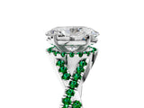 White gold Oval Cut Diamond with Emerald side stone Halo Twist Band Solitaire Prong Setting Ring_41