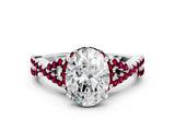 White gold Oval Cut Diamond with Garnet side stone Halo Twist Band Solitaire Prong Setting Ring_12