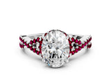 White gold Oval Cut Diamond with Garnet side stone Halo Twist Band Solitaire Prong Setting Ring_25