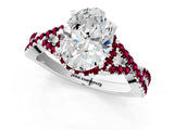 White gold Oval Cut Diamond with Garnet side stone Halo Twist Band Solitaire Prong Setting Ring_26