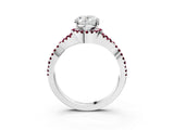 White gold Oval Cut Diamond with Garnet side stone Halo Twist Band Solitaire Prong Setting Ring_28