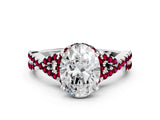 White gold Oval Cut Diamond with Garnet side stone Halo Twist Band Solitaire Prong Setting Ring_37