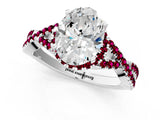 White gold Oval Cut Diamond with Garnet side stone Halo Twist Band Solitaire Prong Setting Ring_38