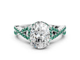 White gold Oval Cut Diamond with Green Sapphire side stone Halo Twist Band Solitaire Prong Setting Ring_12