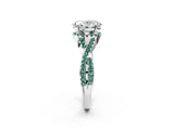 White gold Oval Cut Diamond with Green Sapphire side stone Halo Twist Band Solitaire Prong Setting Ring_14