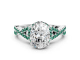 White gold Oval Cut Diamond with Green Sapphire side stone Halo Twist Band Solitaire Prong Setting Ring_36