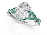White gold Oval Cut Diamond with Green Sapphire side stone Halo Twist Band Solitaire Prong Setting Ring_37