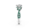 White gold Oval Cut Diamond with Green Sapphire side stone Halo Twist Band Solitaire Prong Setting Ring_38