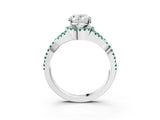 White gold Oval Cut Diamond with Green Sapphire side stone Halo Twist Band Solitaire Prong Setting Ring_39