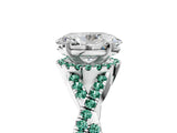 White gold Oval Cut Diamond with Green Sapphire side stone Halo Twist Band Solitaire Prong Setting Ring_41