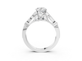 White gold Oval Cut Diamond with Milgrain Marquise and Bezel Accents on a Solitaire Band with Prong Setting_258