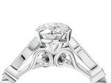 White gold Oval Cut Diamond with Milgrain Marquise and Bezel Accents on a Solitaire Band with Prong Setting_259