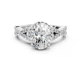 White gold Oval Cut Diamond with Moissanite side stone Halo Twist Band Solitaire Prong Setting Ring_12