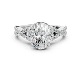 White gold Oval Cut Diamond with Moissanite side stone Halo Twist Band Solitaire Prong Setting Ring_36