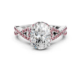 White gold Oval Cut Diamond with Morganite side stone Halo Twist Band Solitaire Prong Setting Ring_12