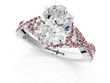 White gold Oval Cut Diamond with Morganite side stone Halo Twist Band Solitaire Prong Setting Ring_13