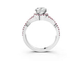 White gold Oval Cut Diamond with Morganite side stone Halo Twist Band Solitaire Prong Setting Ring_15