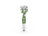 White gold Oval Cut Diamond with Peridot side stone Halo Twist Band Solitaire Prong Setting Ring_14