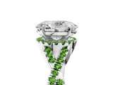 White gold Oval Cut Diamond with Peridot side stone Halo Twist Band Solitaire Prong Setting Ring_17