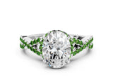 White gold Oval Cut Diamond with Peridot side stone Halo Twist Band Solitaire Prong Setting Ring_24