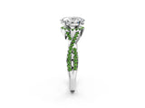 White gold Oval Cut Diamond with Peridot side stone Halo Twist Band Solitaire Prong Setting Ring_26
