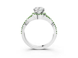 White gold Oval Cut Diamond with Peridot side stone Halo Twist Band Solitaire Prong Setting Ring_27
