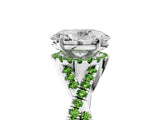 White gold Oval Cut Diamond with Peridot side stone Halo Twist Band Solitaire Prong Setting Ring_29