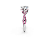 White gold Oval Cut Diamond with Pink Sapphire side stone Halo Twist Band Solitaire Prong Setting Ring_14