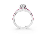 White gold Oval Cut Diamond with Pink Sapphire side stone Halo Twist Band Solitaire Prong Setting Ring_15