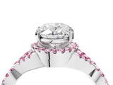 White gold Oval Cut Diamond with Pink Sapphire side stone Halo Twist Band Solitaire Prong Setting Ring_16
