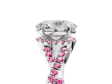 White gold Oval Cut Diamond with Pink Sapphire side stone Halo Twist Band Solitaire Prong Setting Ring_17