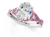 White gold Oval Cut Diamond with Pink Sapphire side stone Halo Twist Band Solitaire Prong Setting Ring_38