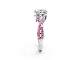 White gold Oval Cut Diamond with Pink Sapphire side stone Halo Twist Band Solitaire Prong Setting Ring_39