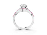 White gold Oval Cut Diamond with Pink Sapphire side stone Halo Twist Band Solitaire Prong Setting Ring_40