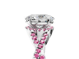 White gold Oval Cut Diamond with Pink Sapphire side stone Halo Twist Band Solitaire Prong Setting Ring_42