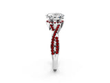 White gold Oval Cut Diamond with Ruby side stone Halo Twist Band Solitaire Prong Setting Ring_14