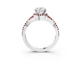 White gold Oval Cut Diamond with Ruby side stone Halo Twist Band Solitaire Prong Setting Ring_15