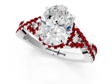 White gold Oval Cut Diamond with Ruby side stone Halo Twist Band Solitaire Prong Setting Ring_37