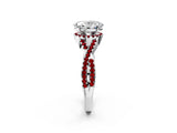 White gold Oval Cut Diamond with Ruby side stone Halo Twist Band Solitaire Prong Setting Ring_38