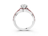 White gold Oval Cut Diamond with Ruby side stone Halo Twist Band Solitaire Prong Setting Ring_39