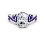 White gold Oval Cut Diamond with Tanzanite side stone Halo Twist Band Solitaire Prong Setting Ring_12
