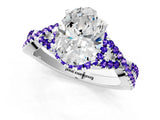 White gold Oval Cut Diamond with Tanzanite side stone Halo Twist Band Solitaire Prong Setting Ring_13