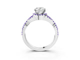 White gold Oval Cut Diamond with Tanzanite side stone Halo Twist Band Solitaire Prong Setting Ring_15