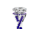 White gold Oval Cut Diamond with Tanzanite side stone Halo Twist Band Solitaire Prong Setting Ring_17