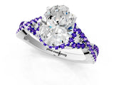 White gold Oval Cut Diamond with Tanzanite side stone Halo Twist Band Solitaire Prong Setting Ring_37